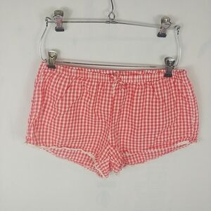 Aerie Gingham Shorts Women S/P Crochet Trim Red White Elastic Waist